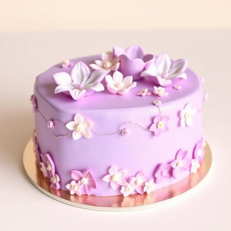 Bento Cake lavande pastel décoré de petites fleurs en sucre
