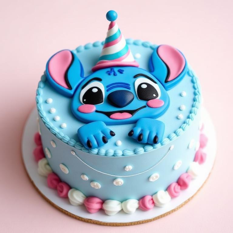 Bento Cake bleu décoré du personnage Stitch pour anniversaire enfant