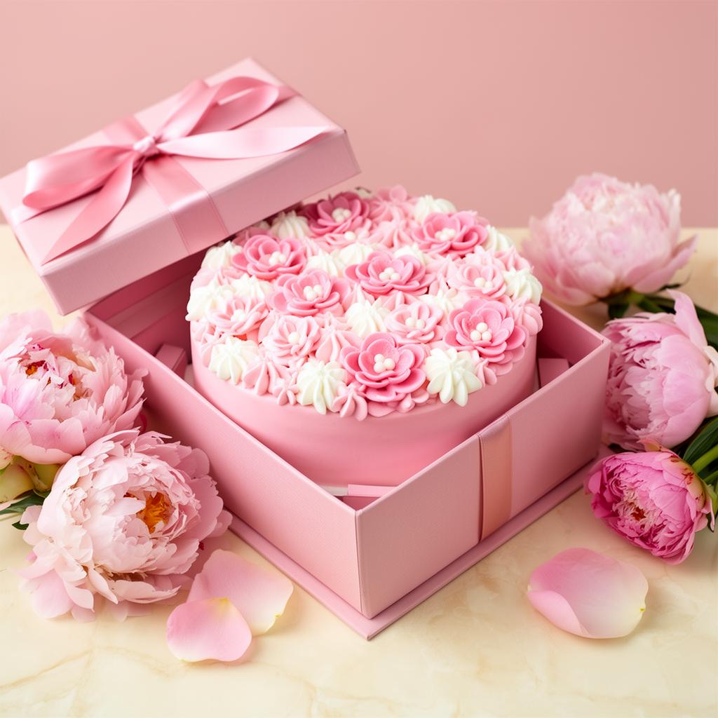 Bento Cake rose floral dans une boîte cadeau avec pivoines